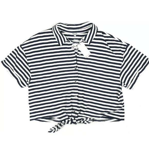 Splendid Womens Size Large L Navy White Button Front Tie Waist Crop Top $108 NWT - Picture 1 of 11